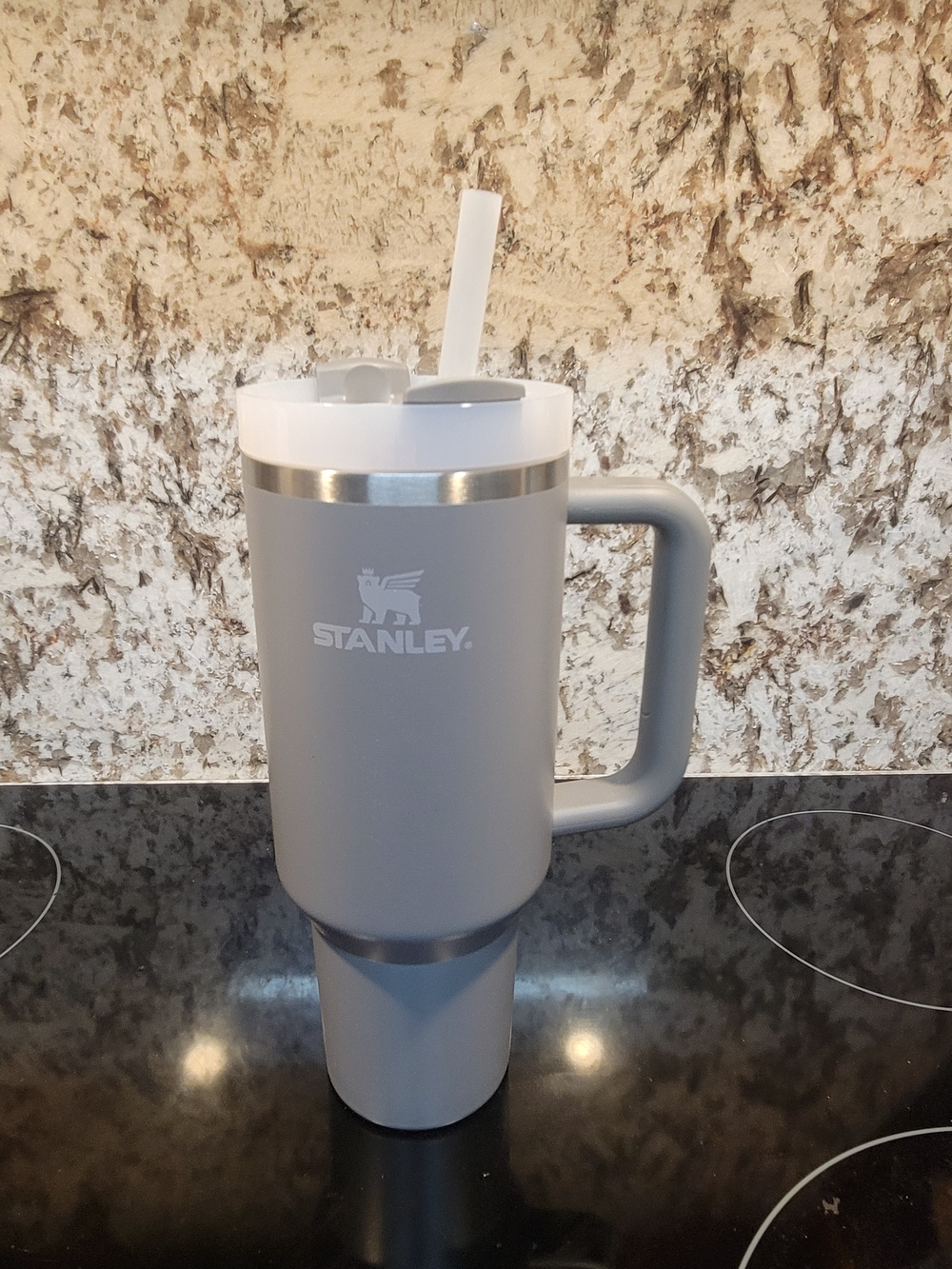 Engraved Stanley Gray Travel Tumbler with Handle & Straw